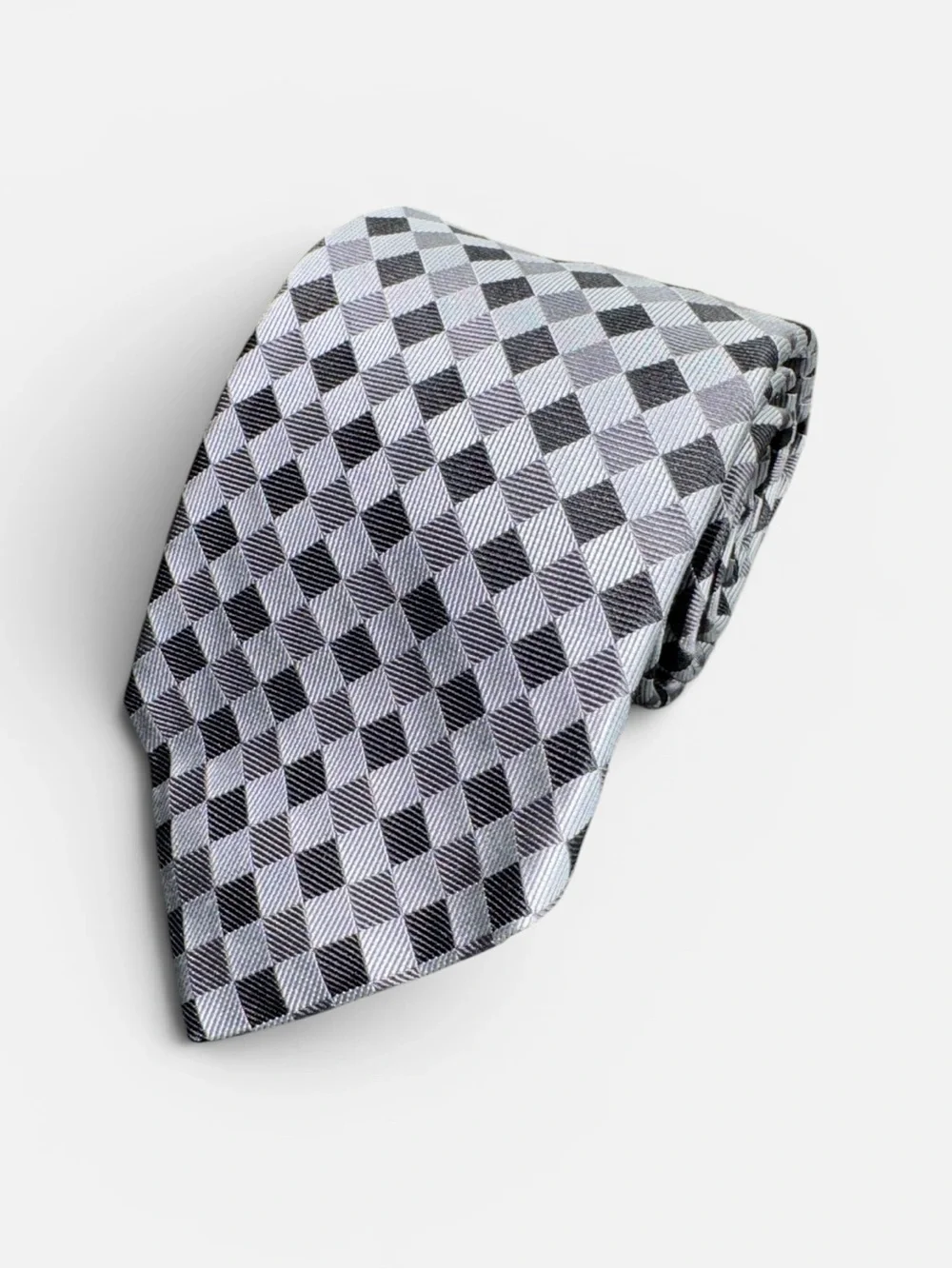 Charles Hill Silk mens silver black diamond pattern 100% silk luxury tie EUC